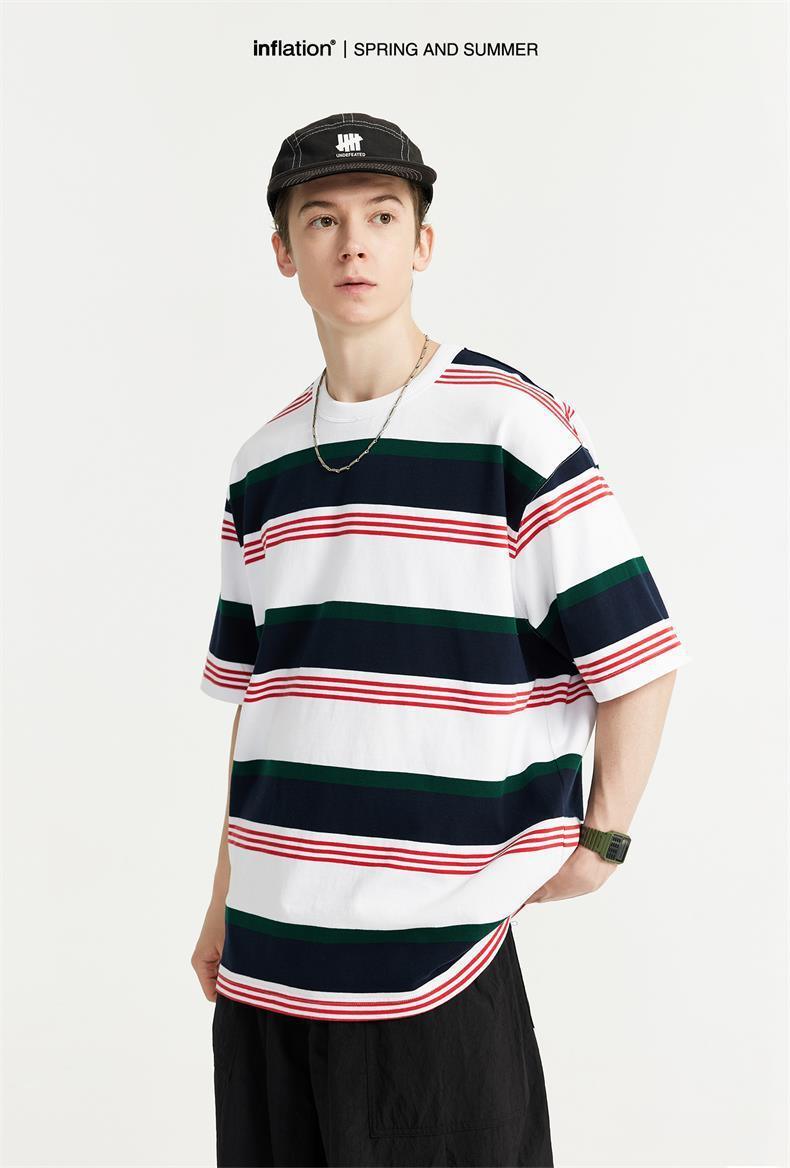 Loose Striped Contrast T-shirt - tntwear1