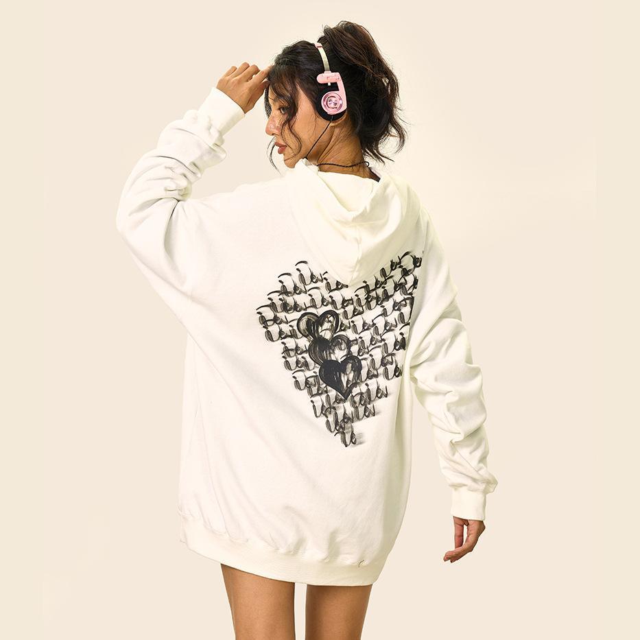 Loose Cursive Love Heart Hoodie - tntwear1