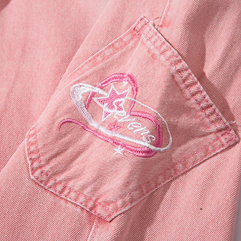 Pink Star Turned-down Waist Jeans - tntwear1