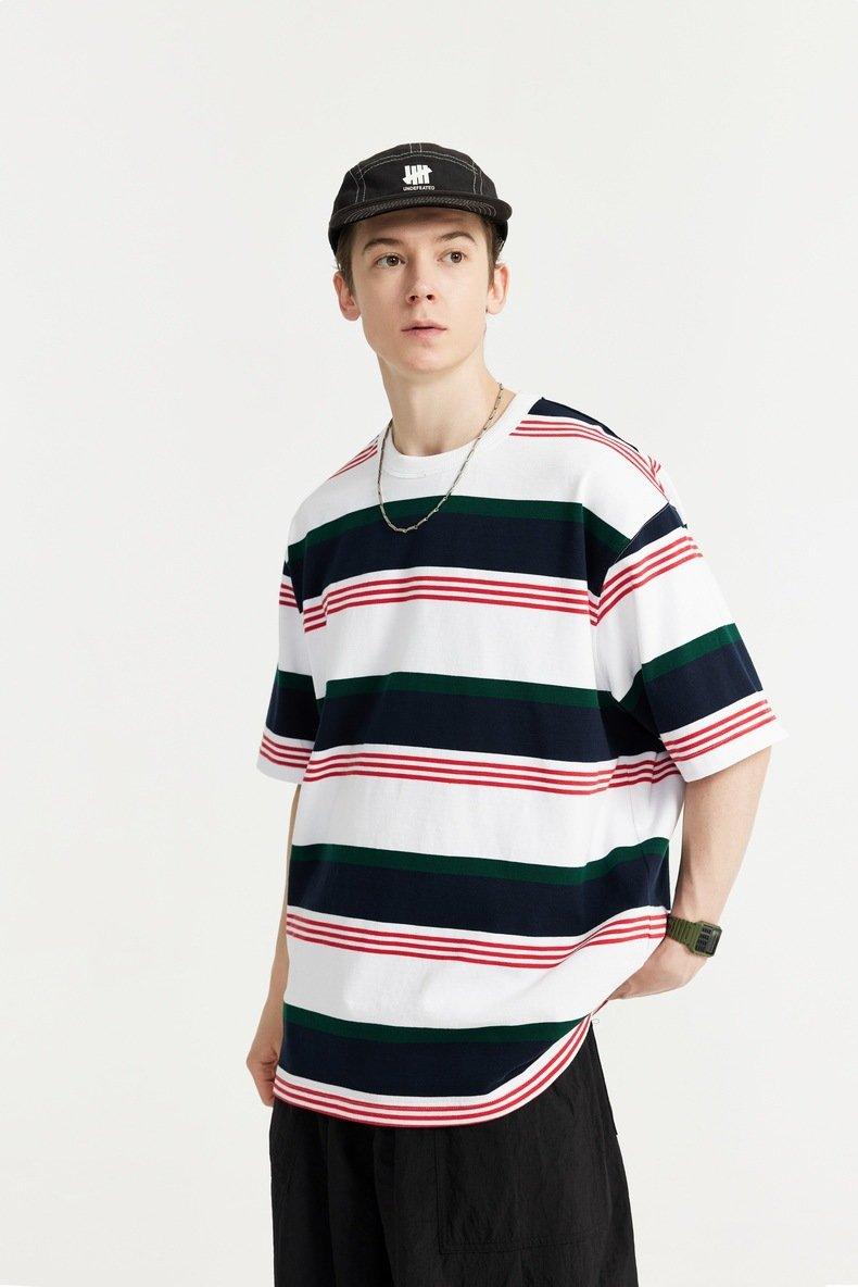 Loose Striped Contrast T-shirt - tntwear1