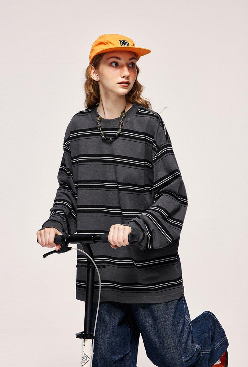 Vintage Striped Loose Long-sleeved T-shirt - tntwear1