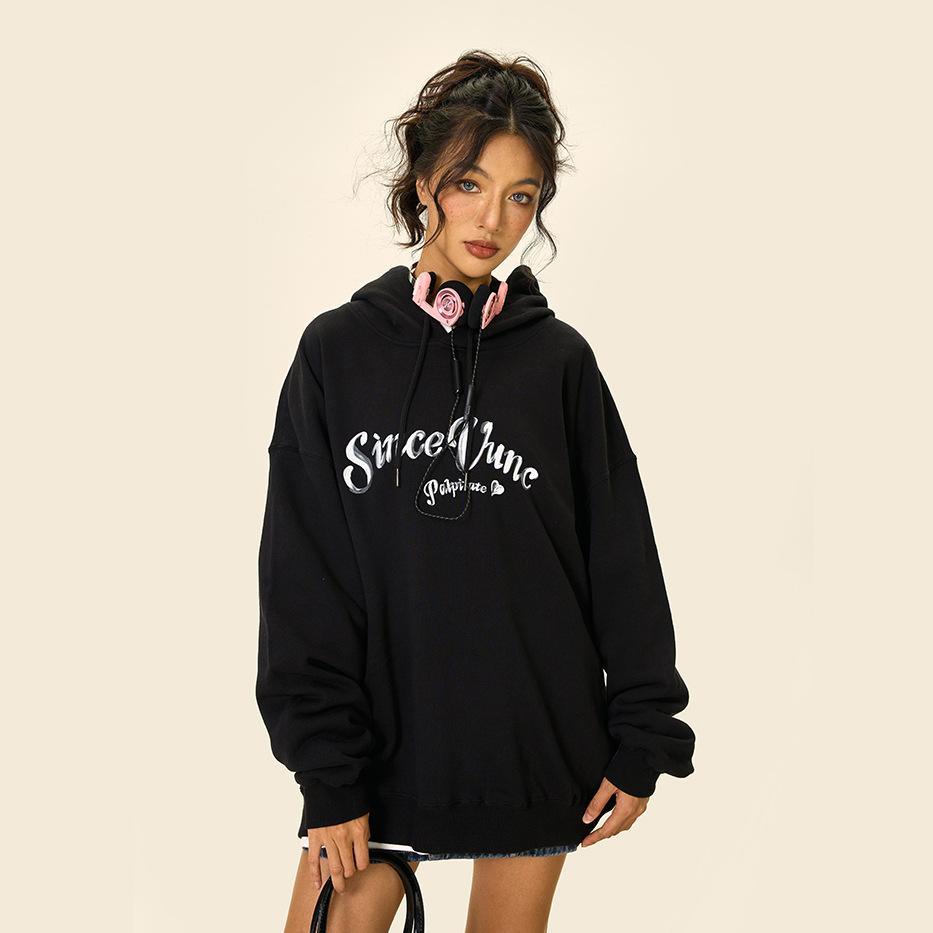 Loose Cursive Love Heart Hoodie - tntwear1