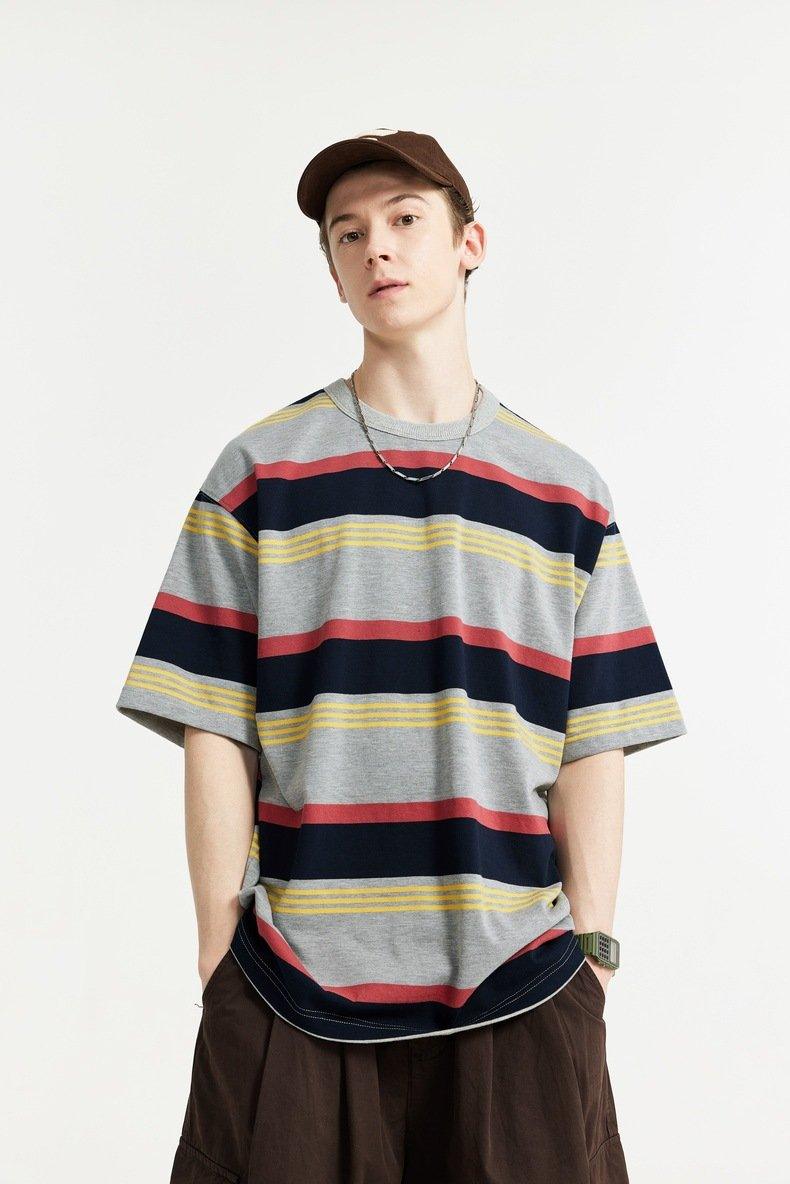 Loose Striped Contrast T-shirt - tntwear1