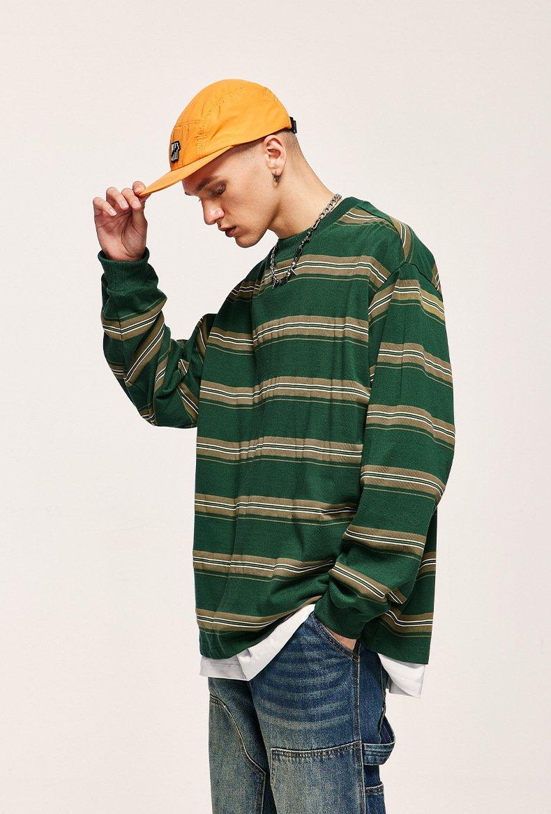 Vintage Striped Loose Long-sleeved T-shirt - tntwear1