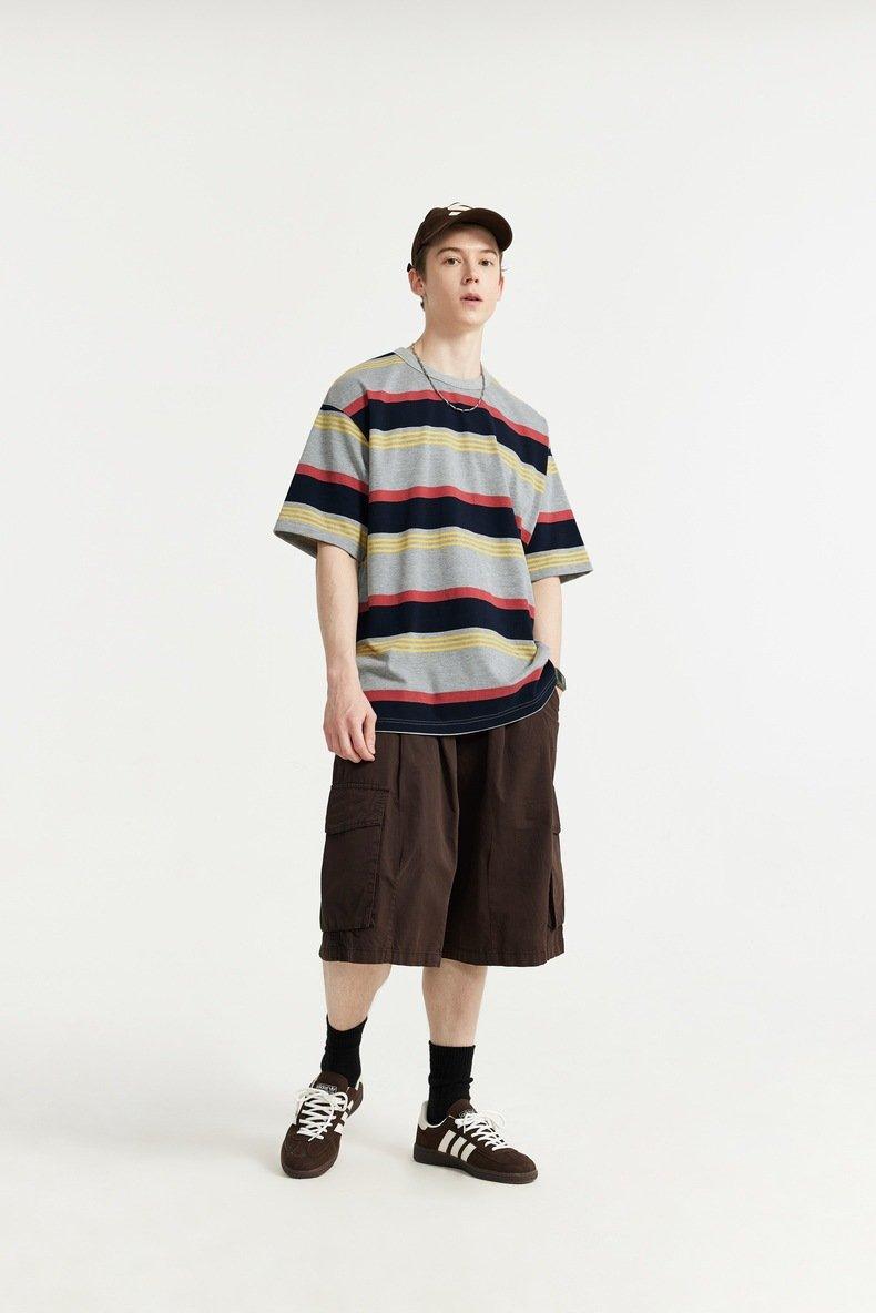 Loose Striped Contrast T-shirt - tntwear1