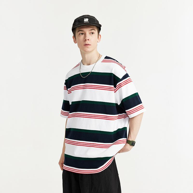 Loose Striped Contrast T-shirt - tntwear1