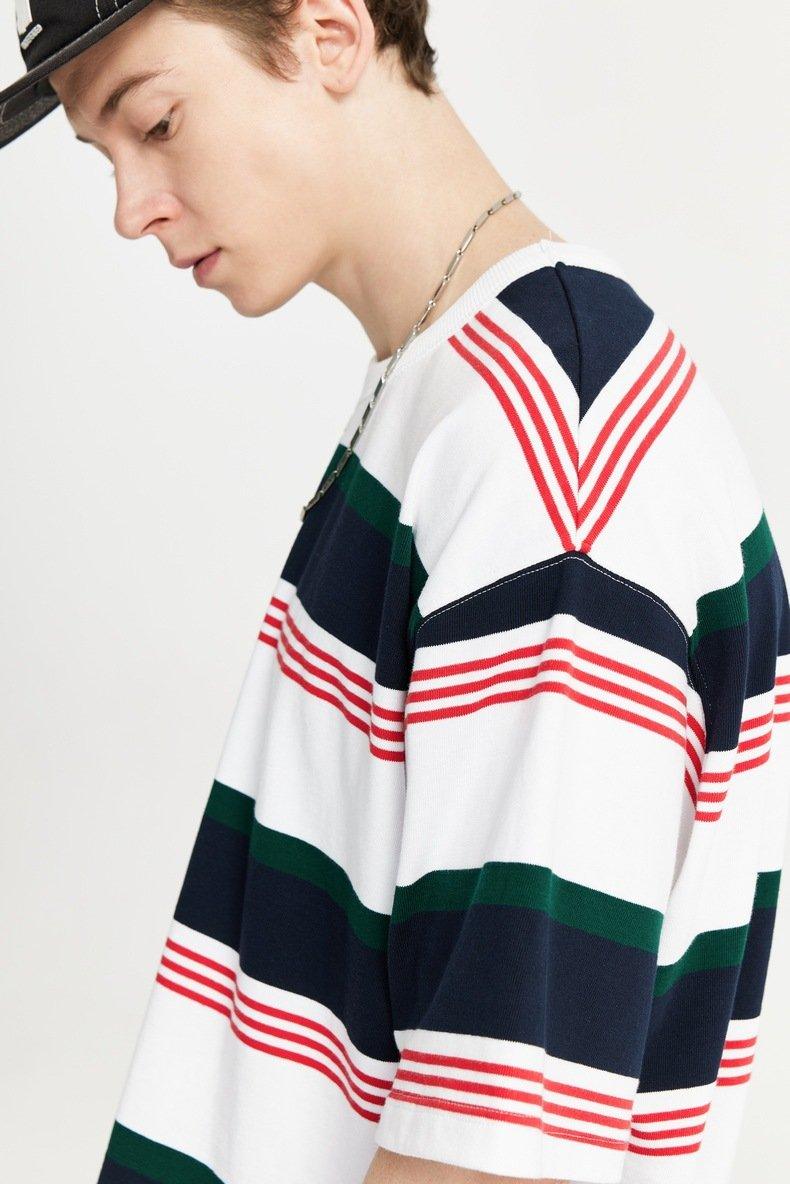 Loose Striped Contrast T-shirt - tntwear1