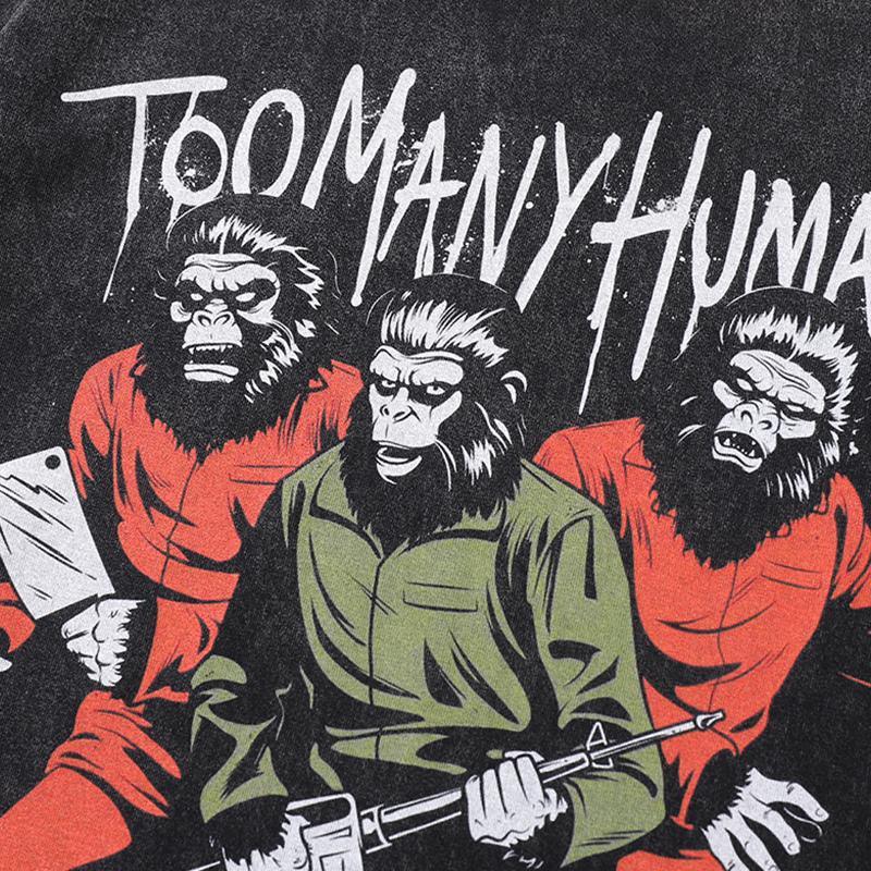 "Too Many Humans" Loose Printed T-Shirt - tntwear1