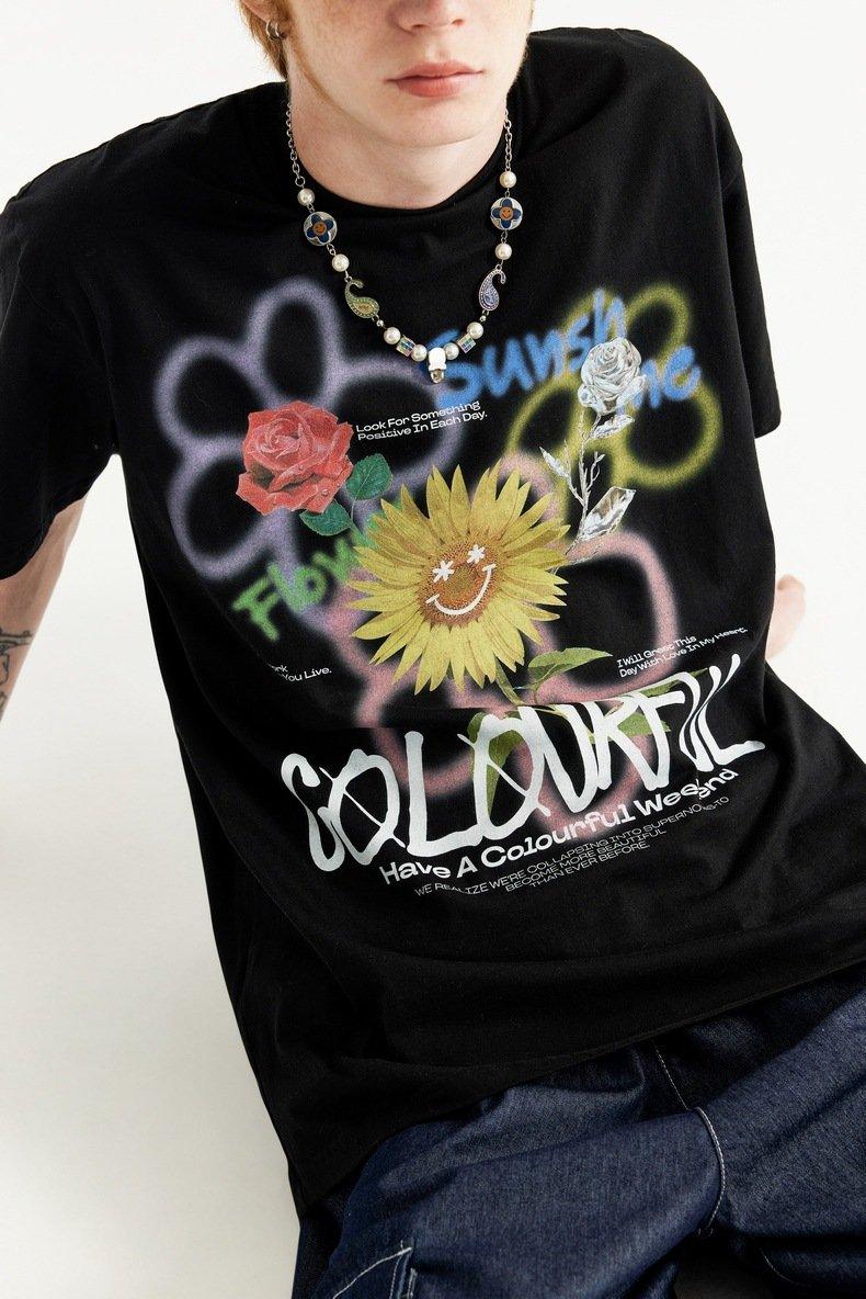 Loose Graffiti Sunflower T-shirt - tntwear1