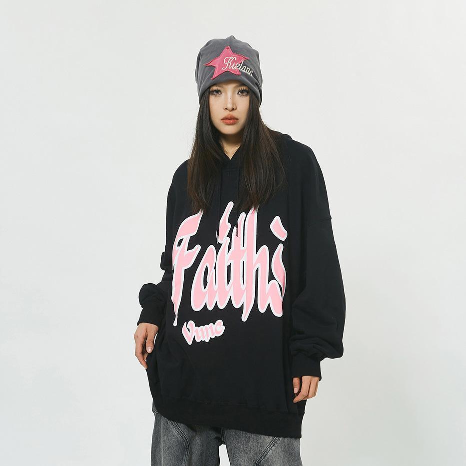 "Faith's" Letter Print Loose Hoodie - tntwear1