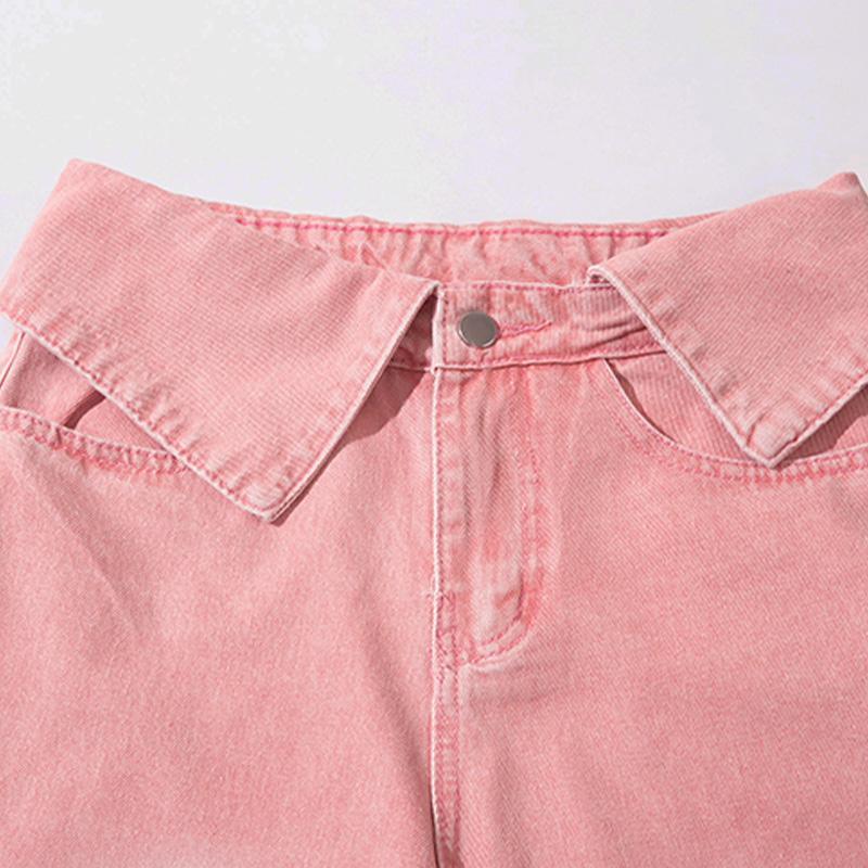 Pink Star Turned-down Waist Jeans - tntwear1