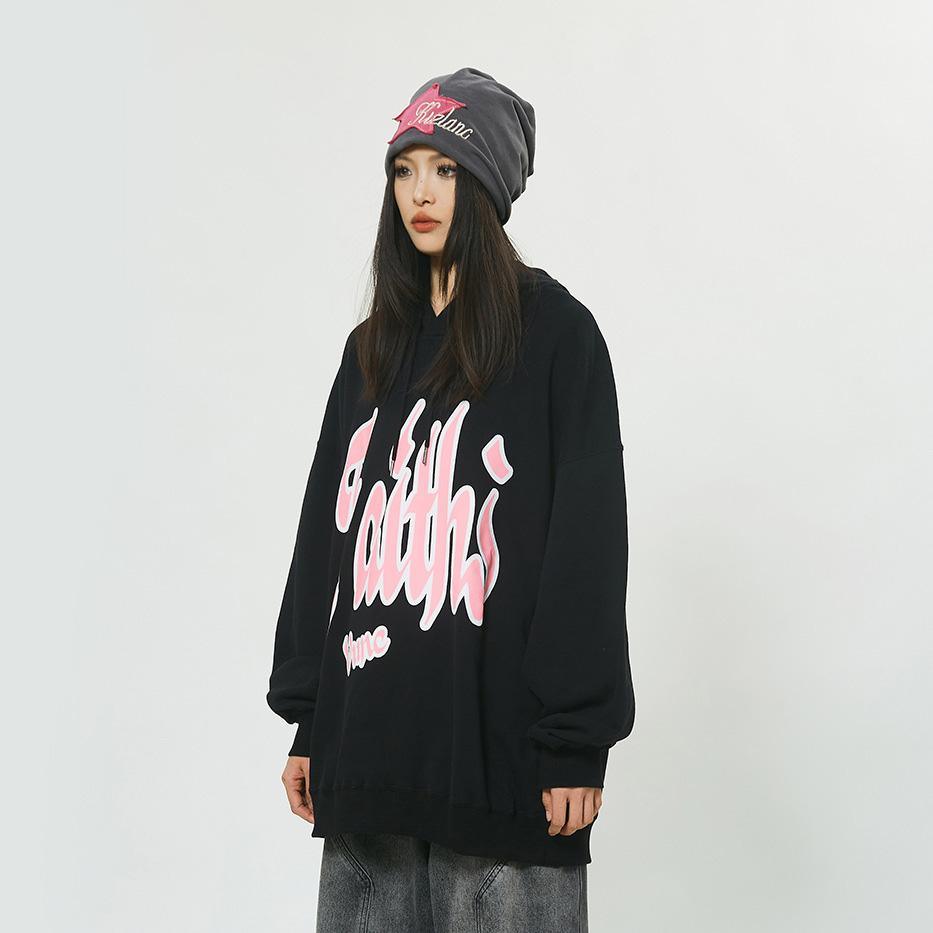 "Faith's" Letter Print Loose Hoodie - tntwear1