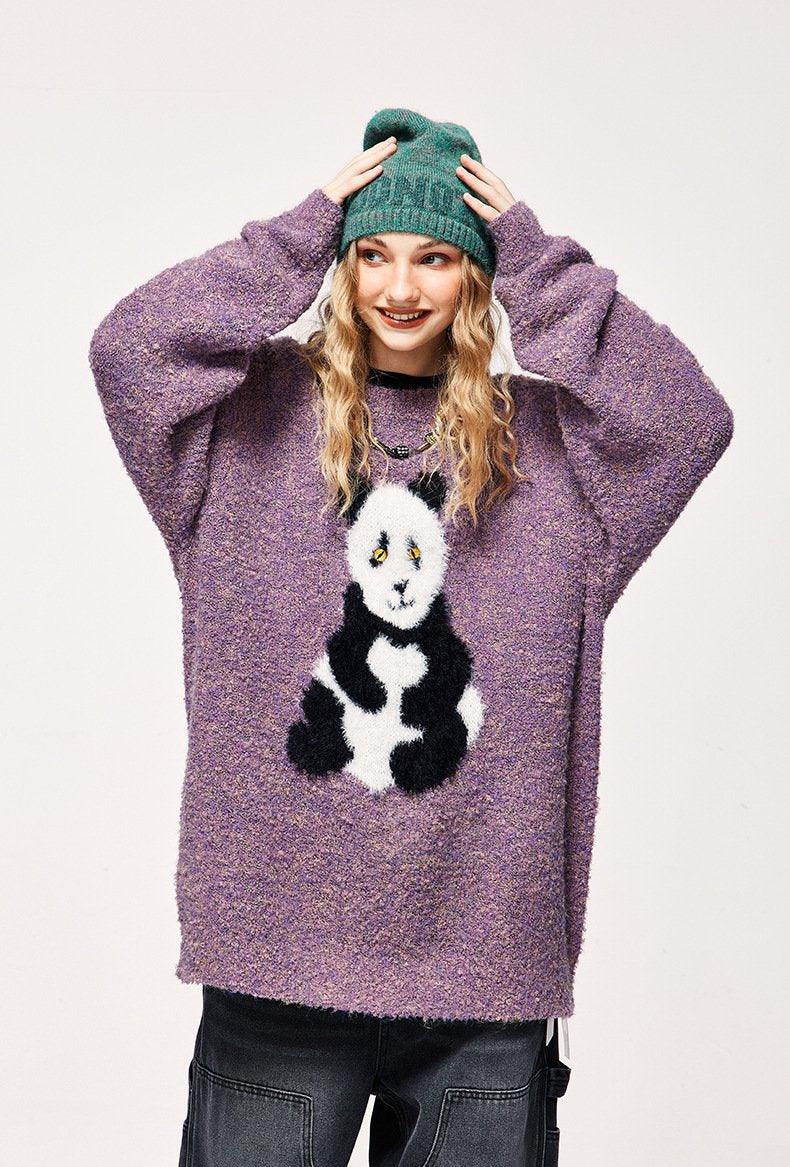 Loose Panda Knitted Fuzzy Sweater - tntwear1