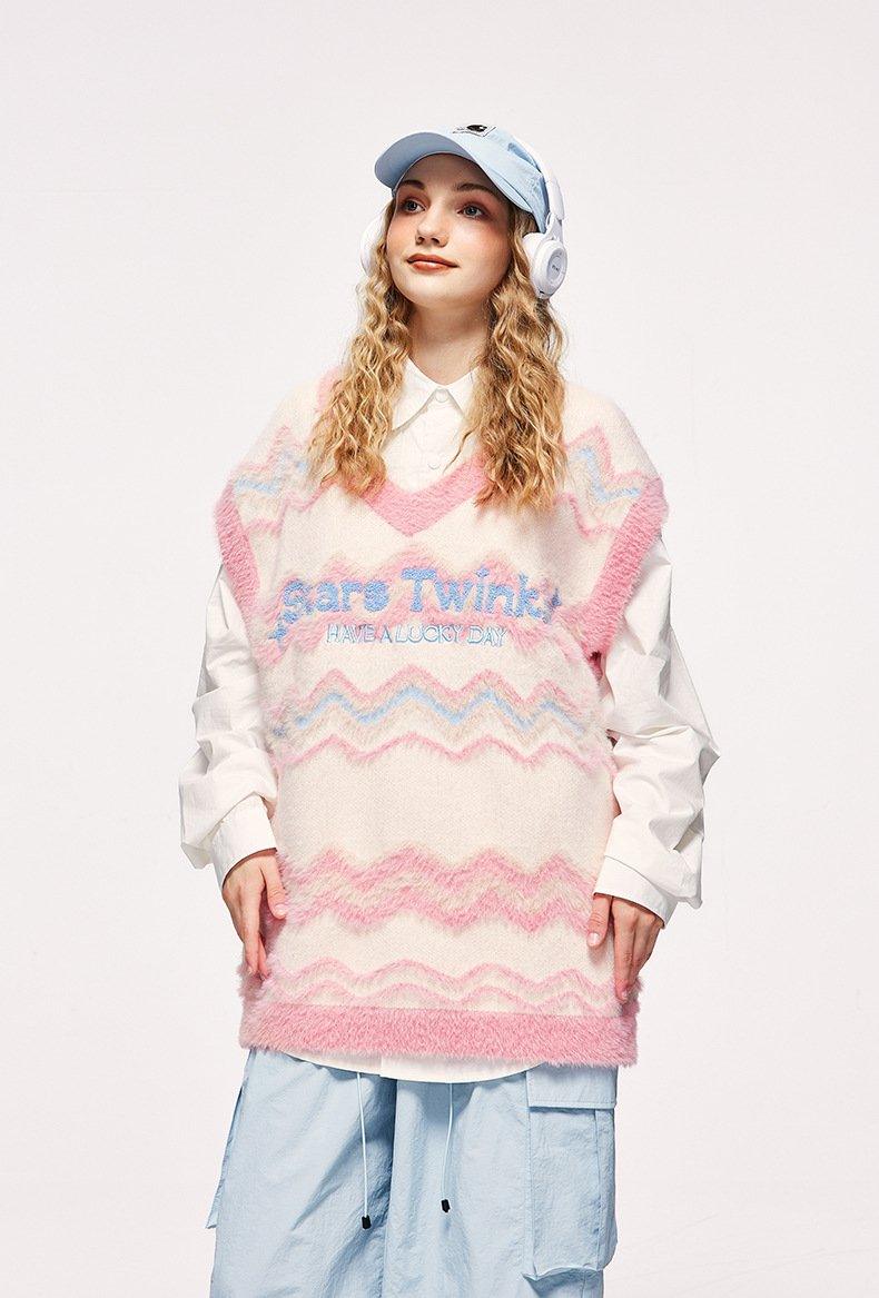 Y2k Fuzzy Star Twinkle Knitted Vest - tntwear1