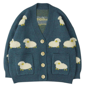 Knitted Sweater Cardigan Flocked Sheep - tntwear1