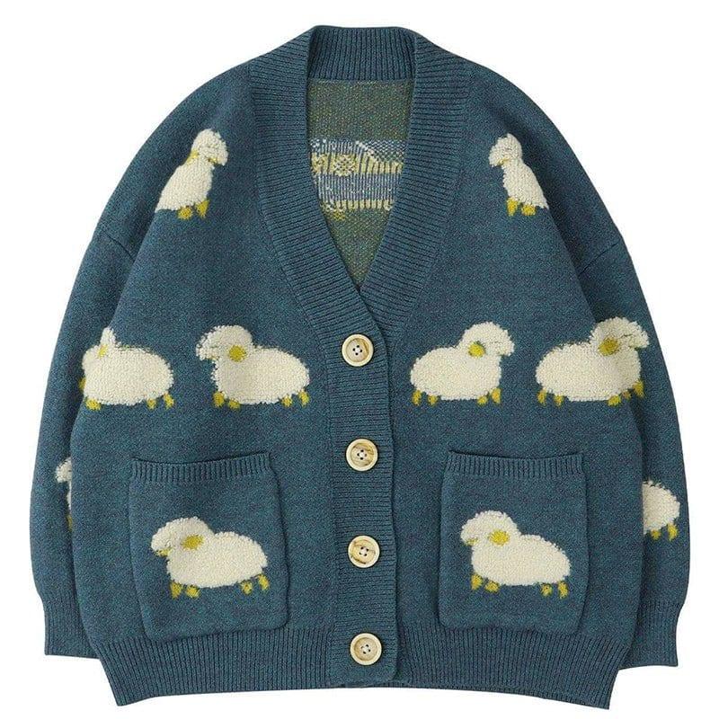 Knitted Sweater Cardigan Flocked Sheep - tntwear1