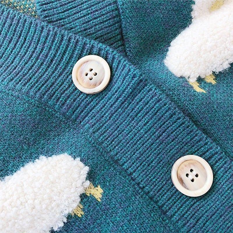 Knitted Sweater Cardigan Flocked Sheep - tntwear1