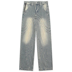 1984 Chic Washed Jeans Wave Stitching - tntwear1