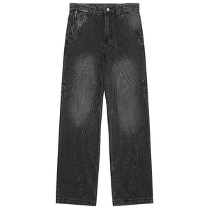 1984 Chic Washed Jeans Wave Stitching - tntwear1