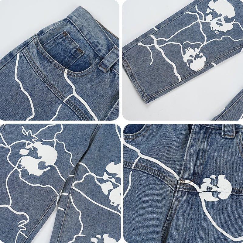 1984 Hip Hop Style Jeans Lightning and Skull - tntwear1