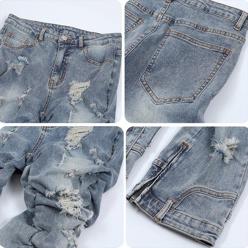 1984 Hip Hop Style Jeans Ripped Folds - tntwear1