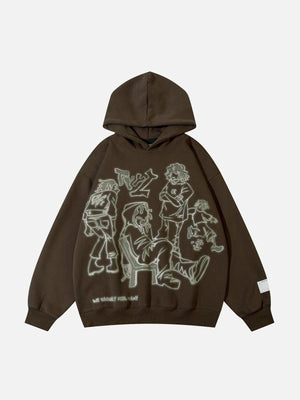 Tntwear® - Cartoon Line Character Print Hoodie - tntwear1