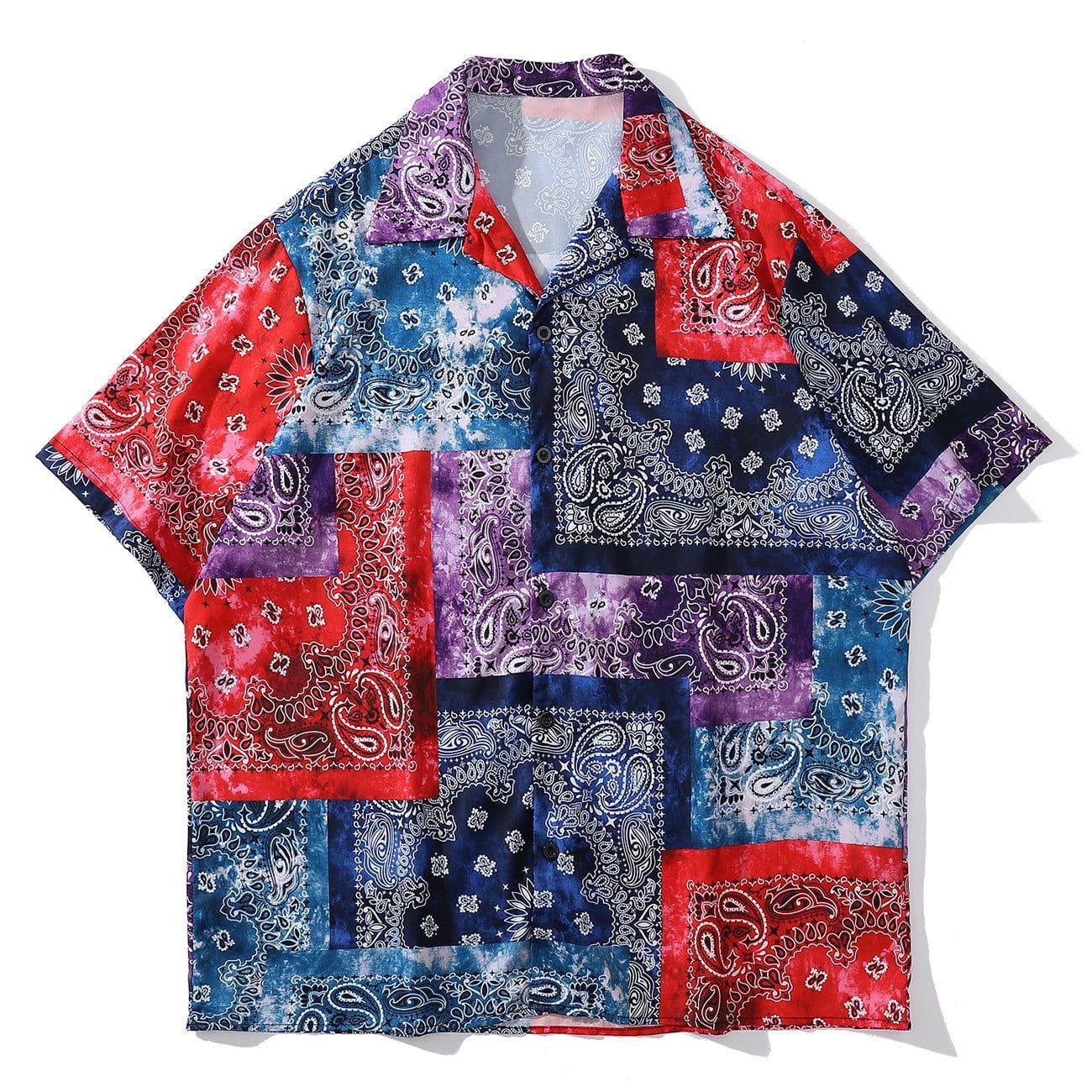 Tntwear® - Contrast Panel Bandana Short Sleeve Shirt - tntwear1