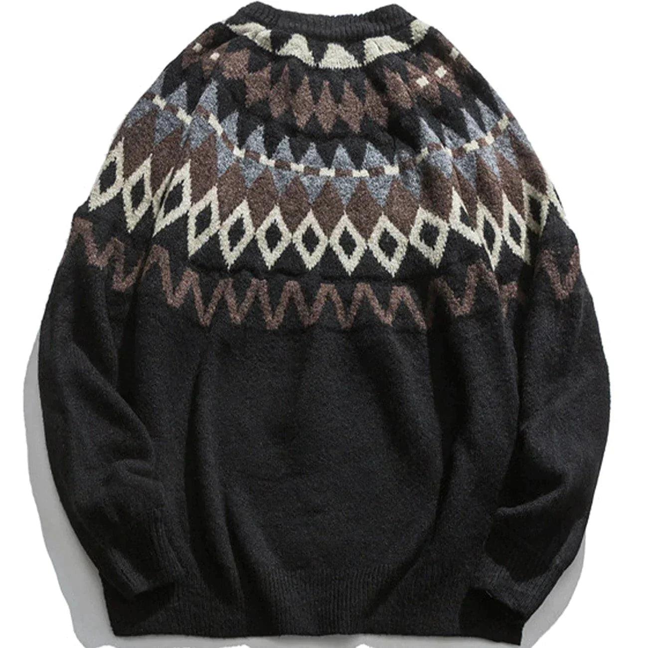 Tntwear® - Diamond Pattern Stitching Knit Sweater - tntwear1