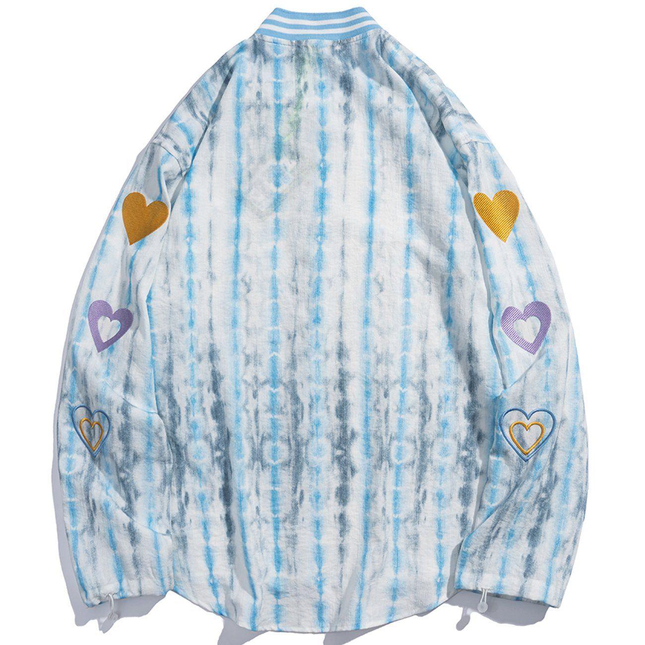 Tntwear® - Embroidered Heart Distressed Long-sleeved Shirt - tntwear1