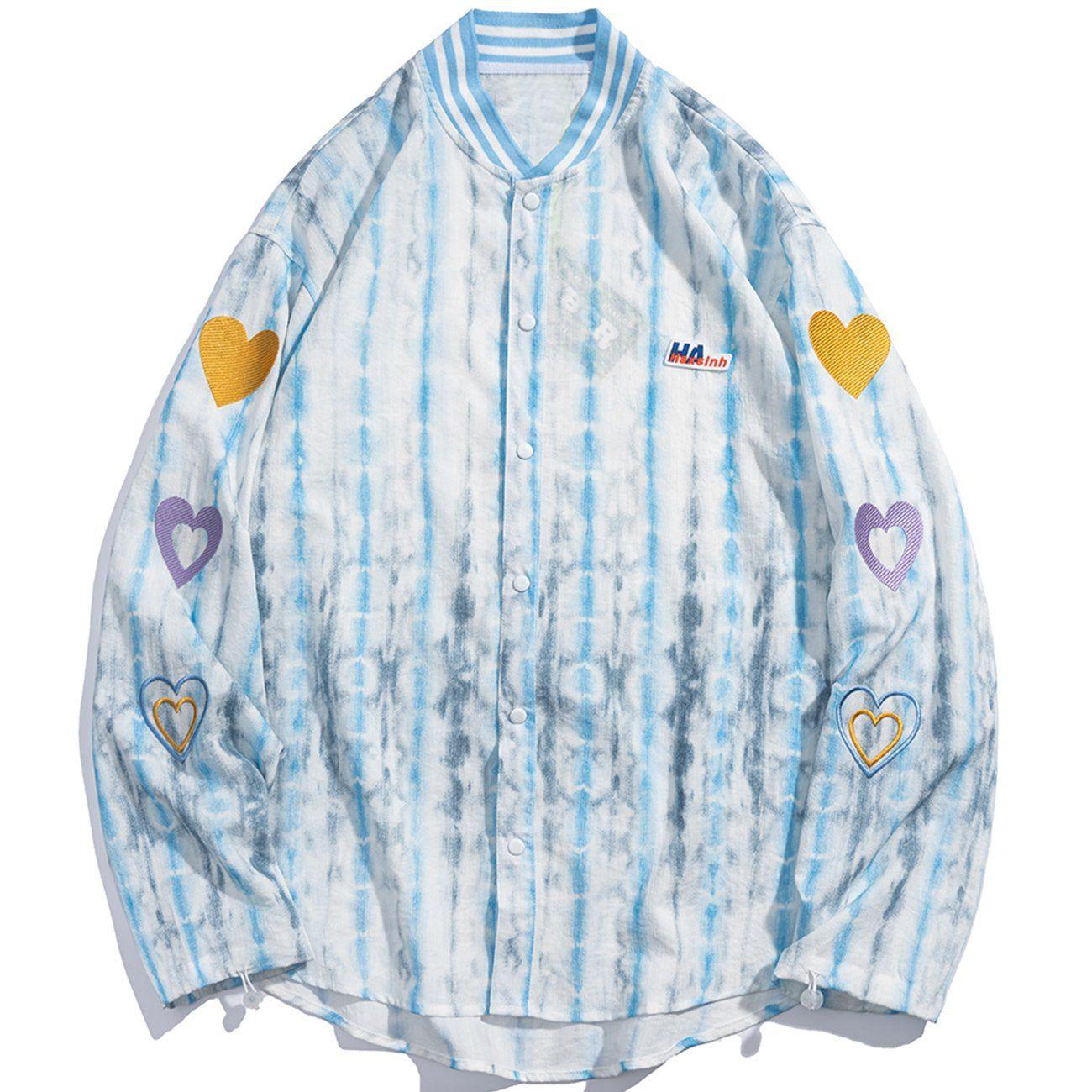 Tntwear® - Embroidered Heart Distressed Long-sleeved Shirt - tntwear1