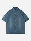 Tntwear® - Embroidery Denim Short Sleeve Shirts - tntwear1