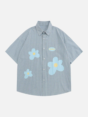 Tntwear® - Flower Applique Short Sleeve Shirts - tntwear1