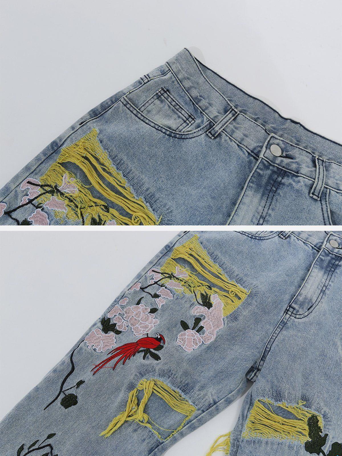 Tntwear® - Flower Embroidery Jeans - tntwear1