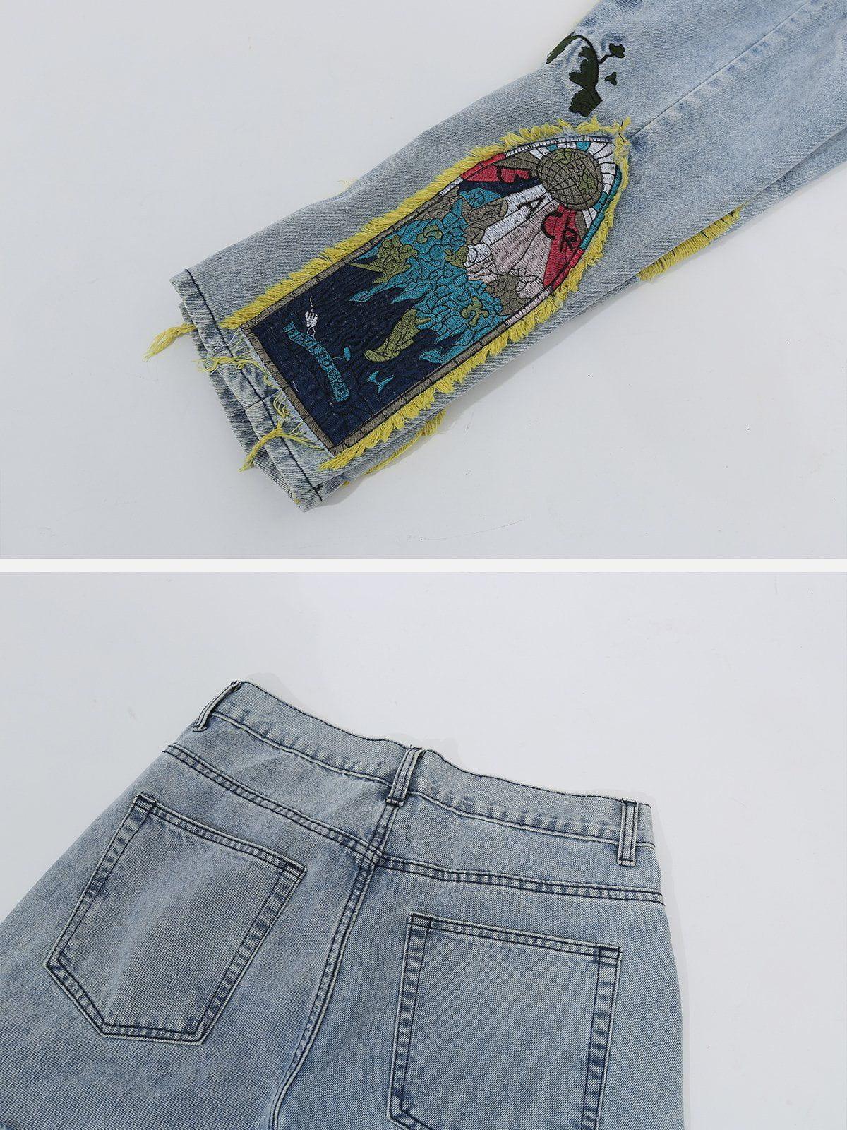 Tntwear® - Flower Embroidery Jeans - tntwear1