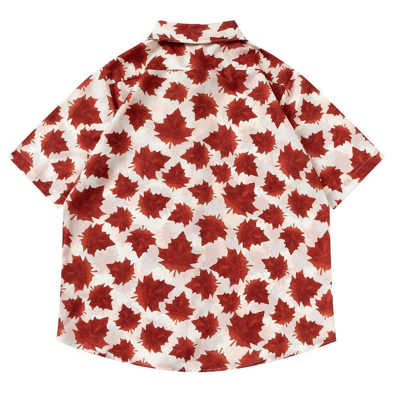 Tntwear® - Full Maple Leaf Print Short Sleeve Shirt - tntwear1