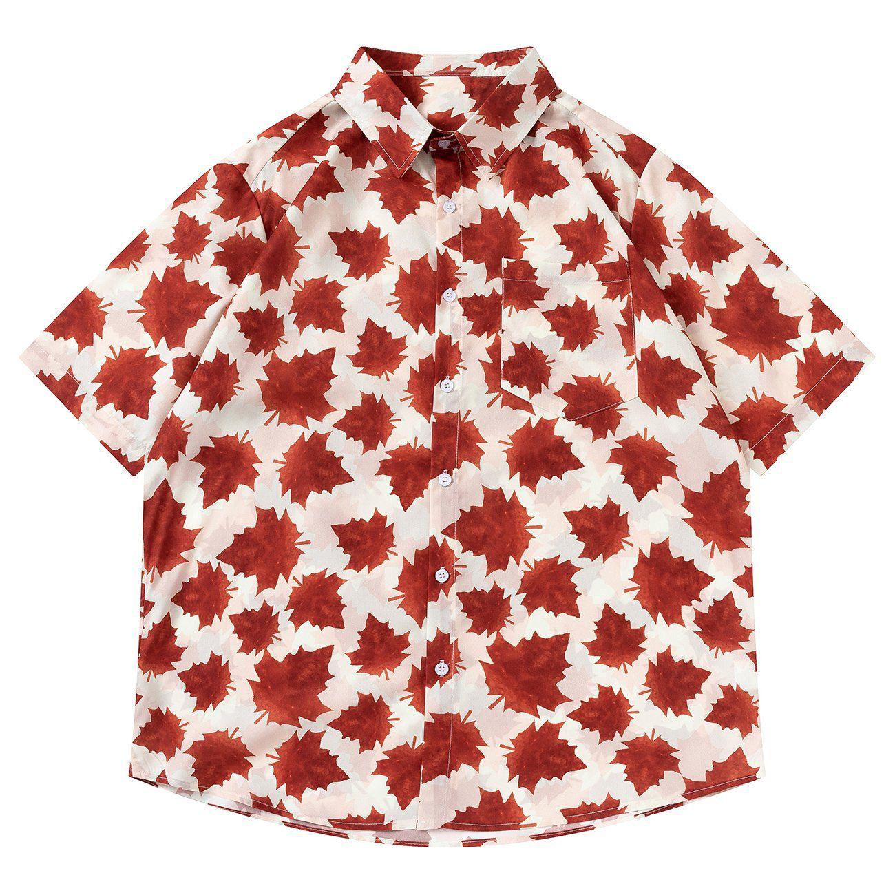 Tntwear® - Full Maple Leaf Print Short Sleeve Shirt - tntwear1