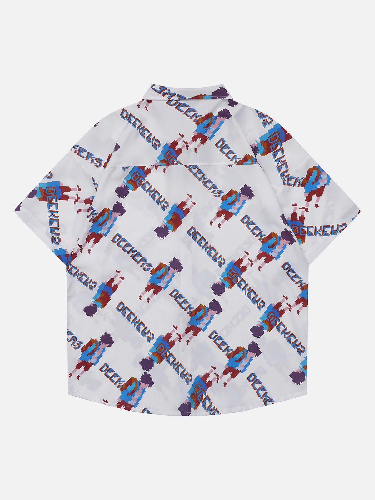 Tntwear® - Full Print Pixel Cartoon Character Short Sleeve Shirt - tntwear1