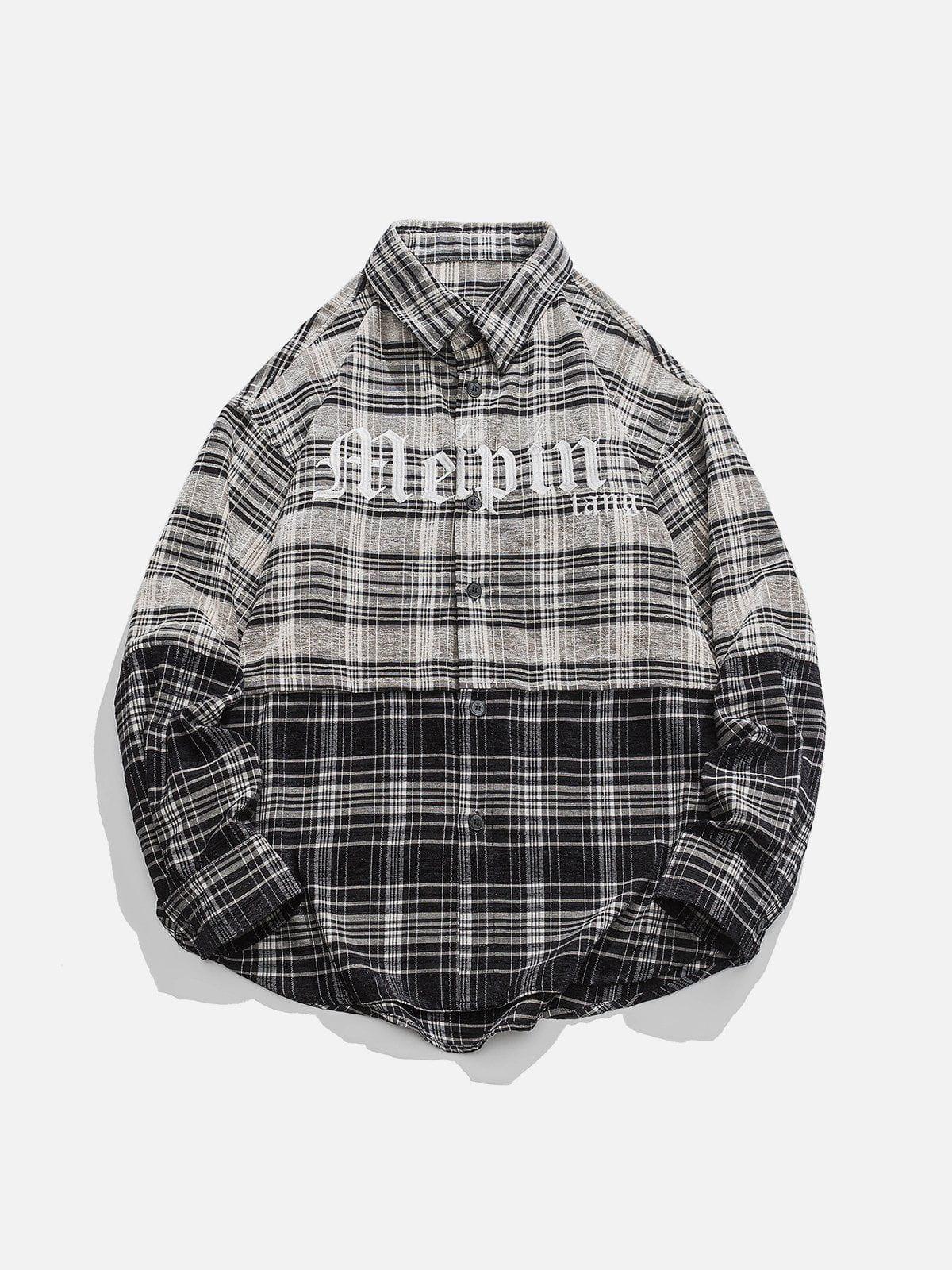 Tntwear® - Gothic Letter Plaid Patchwork Long-Sleeved Shirt - tntwear1