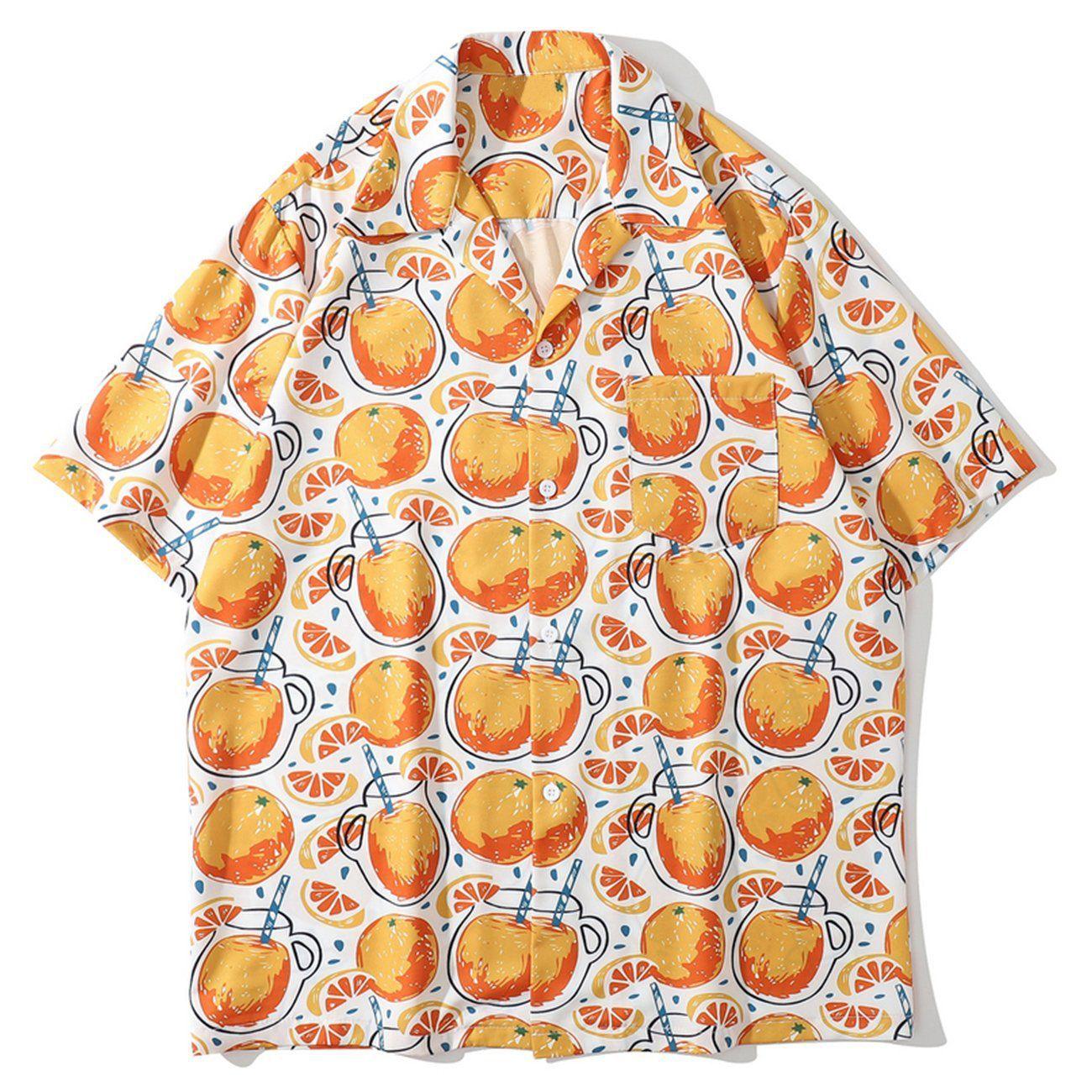 Tntwear® - Grapefruit Print Short-sleeved Shirt - tntwear1