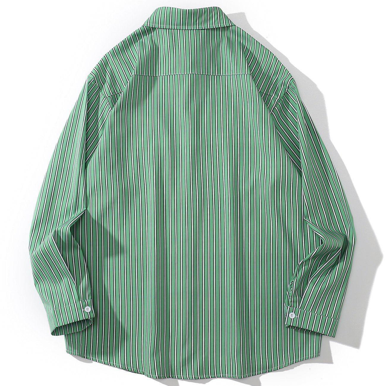 Tntwear® - Green and White Striped Long Sleeve Shirt - tntwear1