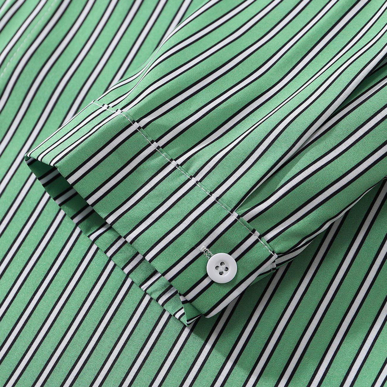 Tntwear® - Green and White Striped Long Sleeve Shirt - tntwear1