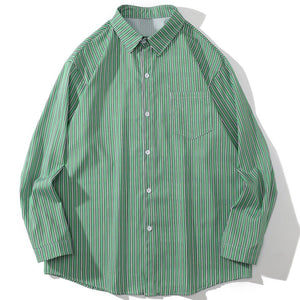 Tntwear® - Green and White Striped Long Sleeve Shirt - tntwear1