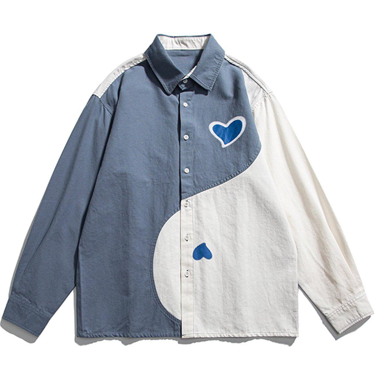 Tntwear® - Heart Pattern Color Matching Long-sleeved Shirt - tntwear1