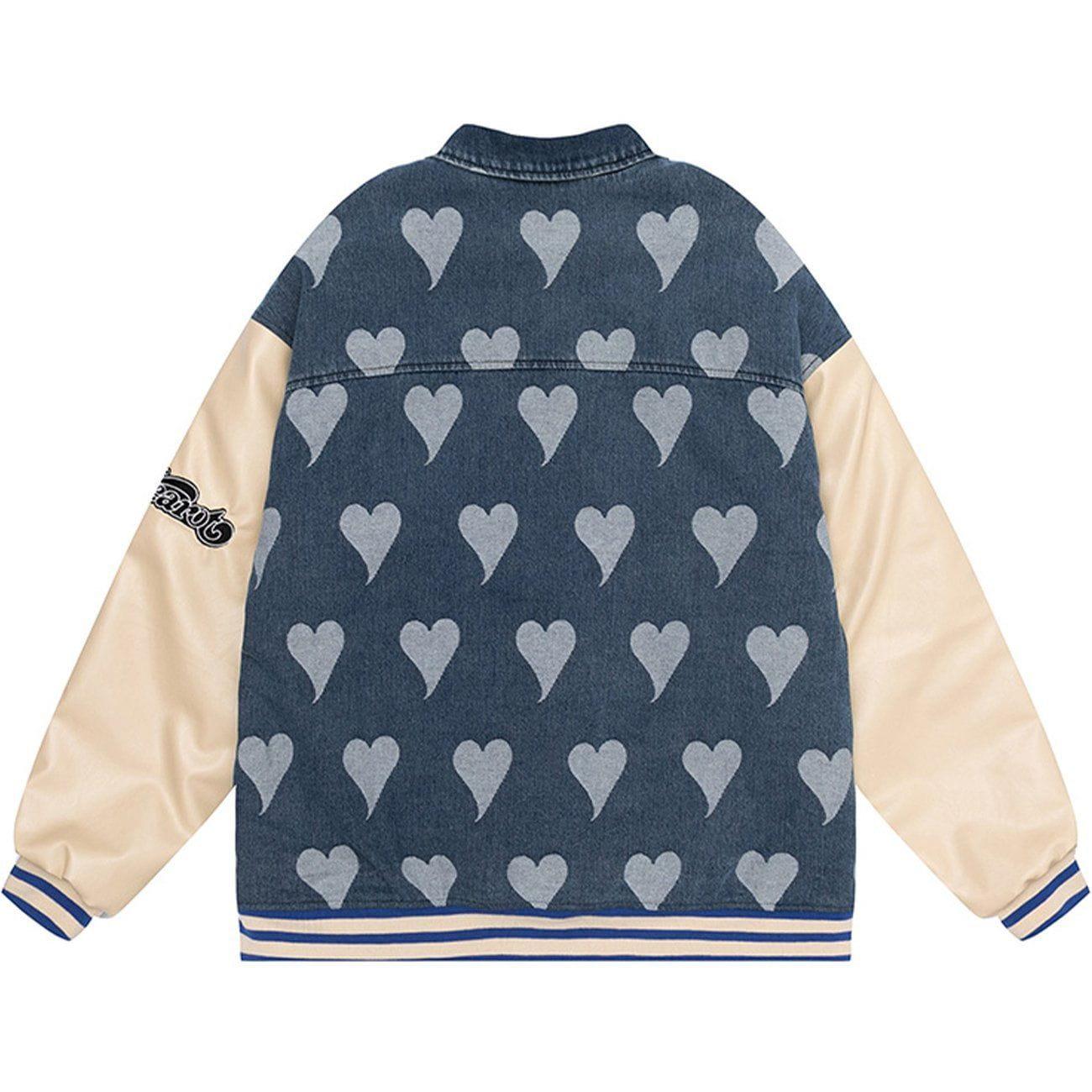 Tntwear® - Heart Print Letter Embroidery Color Matching Winter Coat - tntwear1