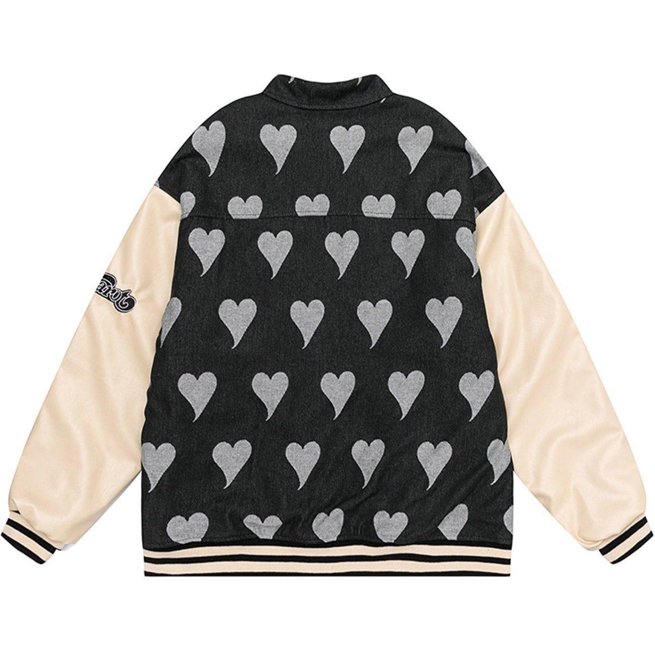 Tntwear® - Heart Print Letter Embroidery Color Matching Winter Coat - tntwear1