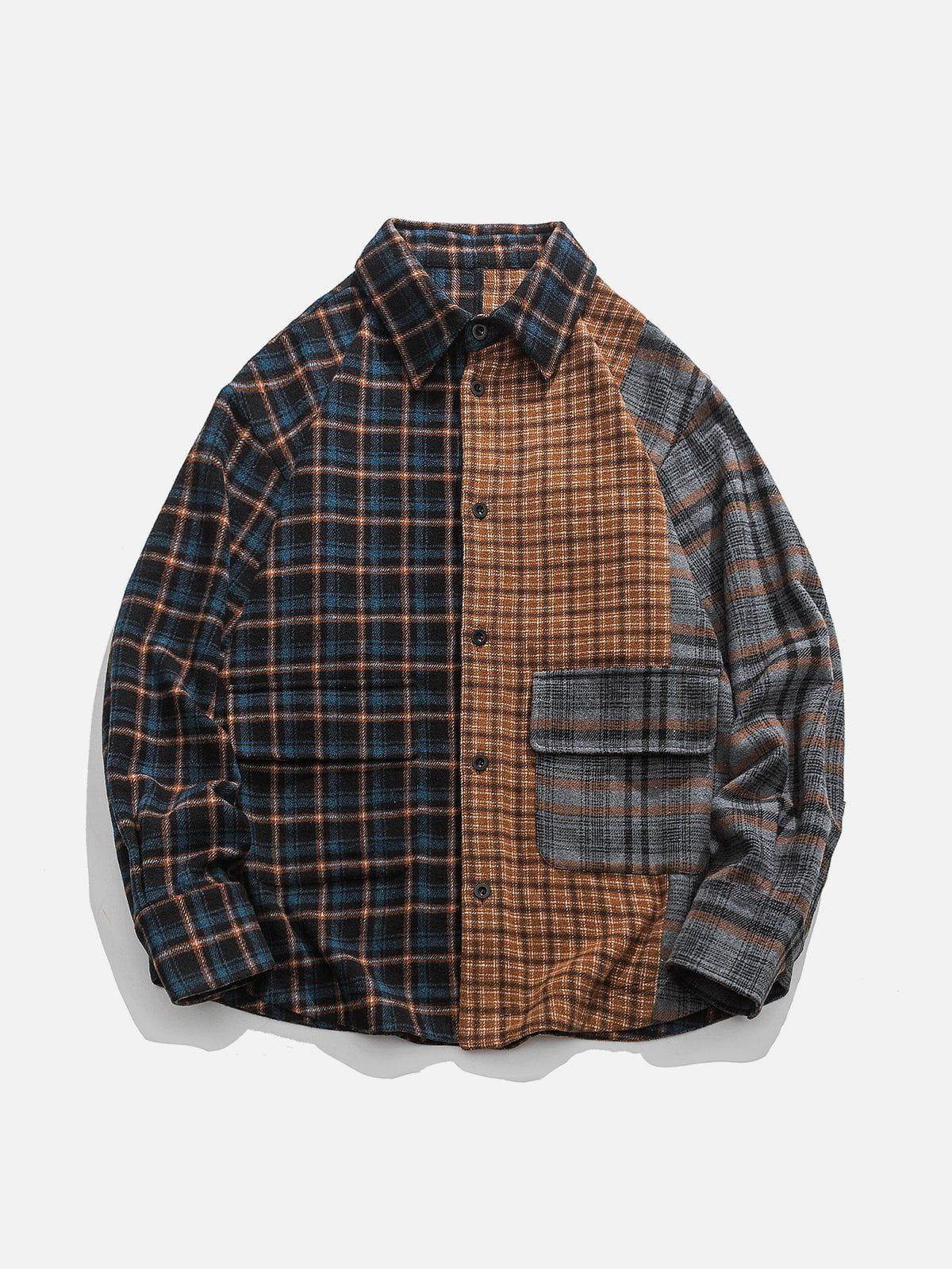 Tntwear® - Lattice Patchwork Long-Sleeved Shirt - tntwear1