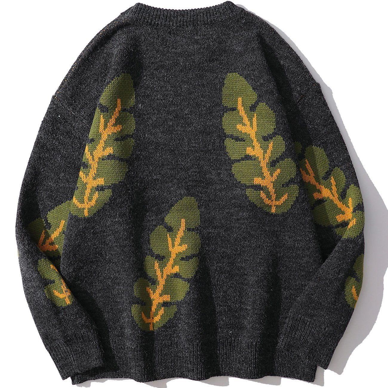 Tntwear® - Leaf Print Knit Sweater - tntwear1