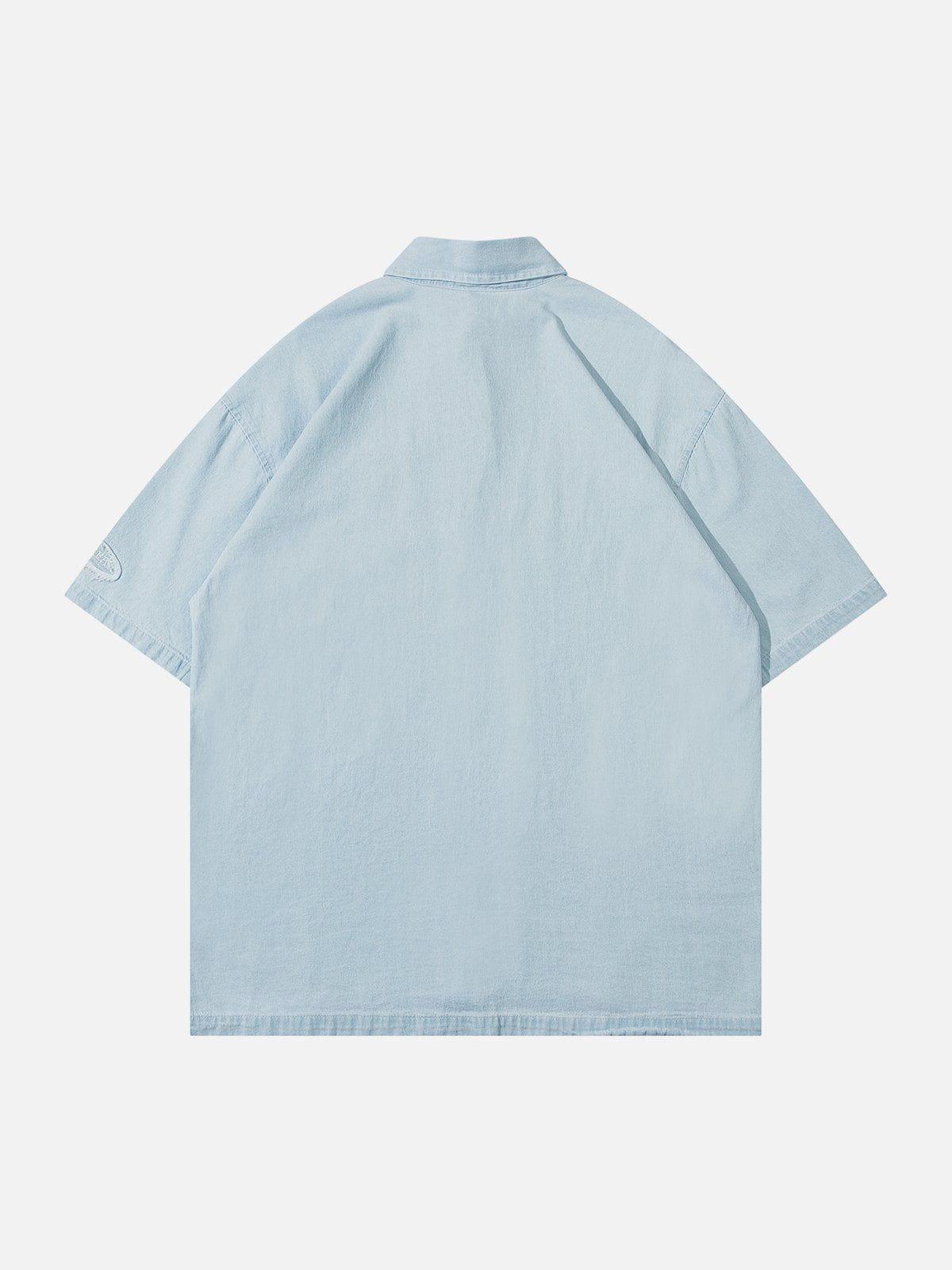 Tntwear® - Letter Denim Short Sleeve Shirt - tntwear1