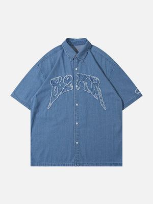 Tntwear® - Letter Denim Short Sleeve Shirt - tntwear1