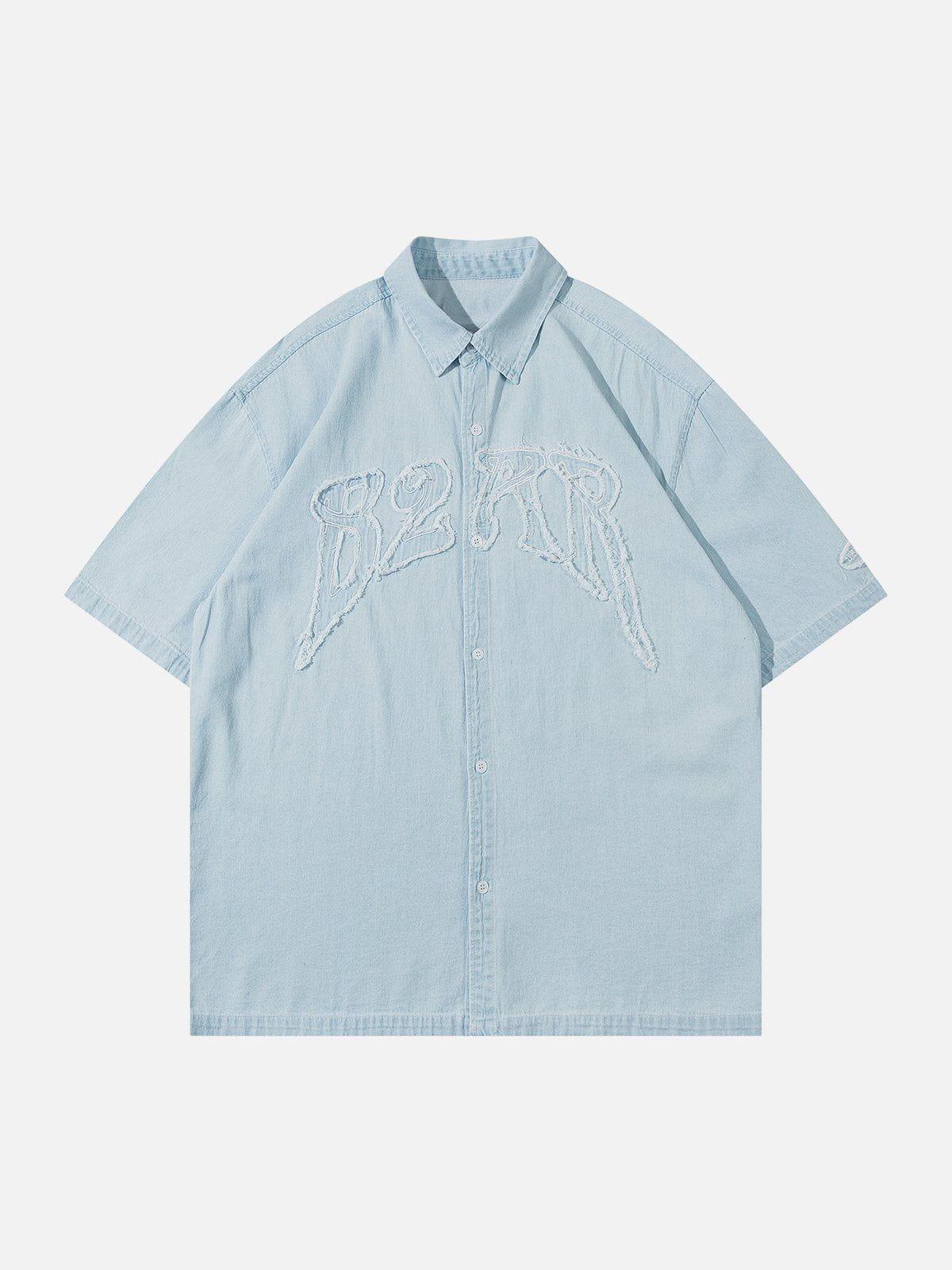 Tntwear® - Letter Denim Short Sleeve Shirt - tntwear1